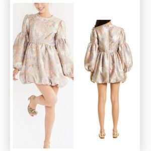 Mille Giselle Pink Brocade Bubble Long Sleeve Mini Dress small NWT $398